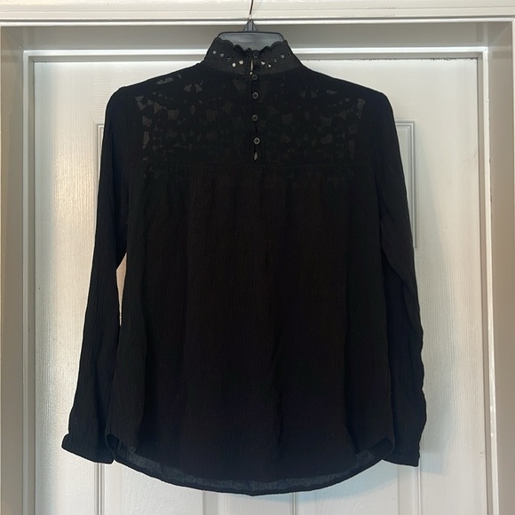 Who What Wear Black Embellished Buttoned Blouse with Mandarin Collar - Picture 3 of 5